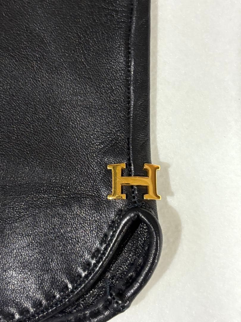 エルメス ラムレザー 手袋 ゴールド金具 ブラック サイズ7
