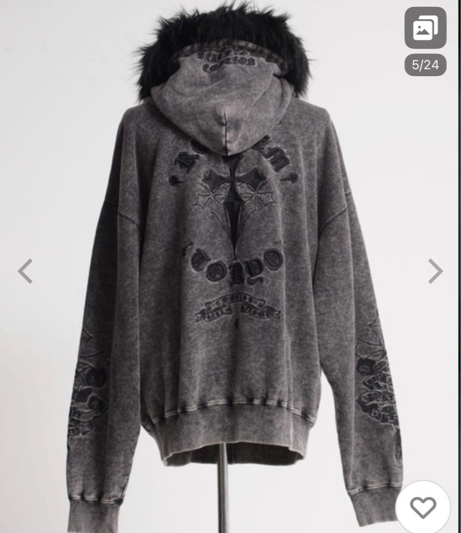 黒*音様 REFLEM/レフレム ファー付きクロス刺繍ZIPパーカー/ジップアッ