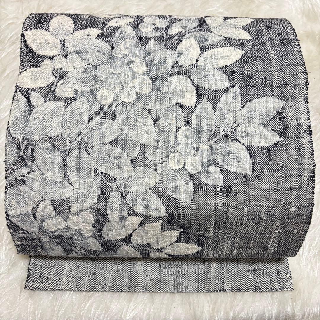 【極美品】袋名古屋帯 八寸帯 モダン ボタニカル 花草模様 織り 紬 絹 425