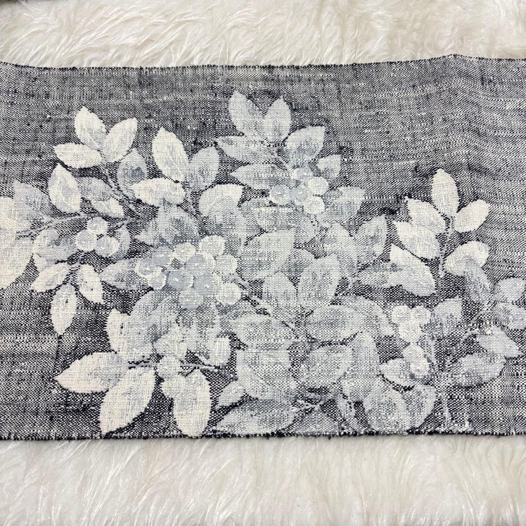 【極美品】袋名古屋帯 八寸帯 モダン ボタニカル 花草模様 織り 紬 絹 425