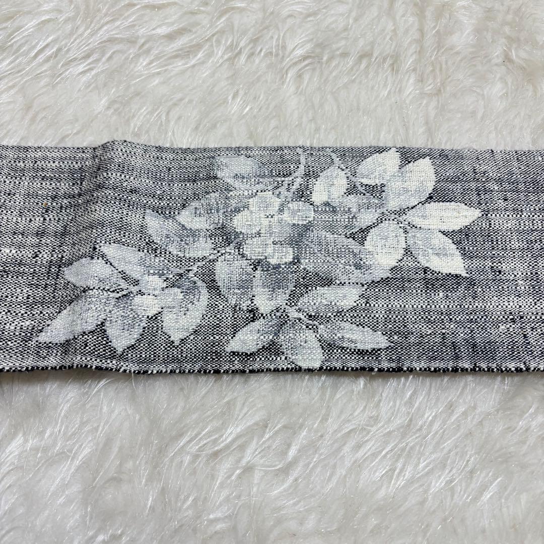 【極美品】袋名古屋帯 八寸帯 モダン ボタニカル 花草模様 織り 紬 絹 425