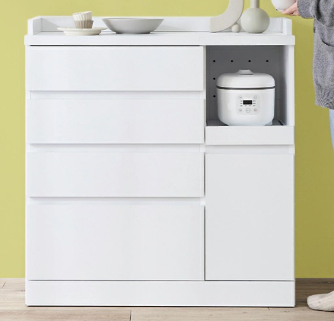 【短期間使用】LOWYA(ロウヤ) キッチンボード　90幅　ホワイト　組立済み