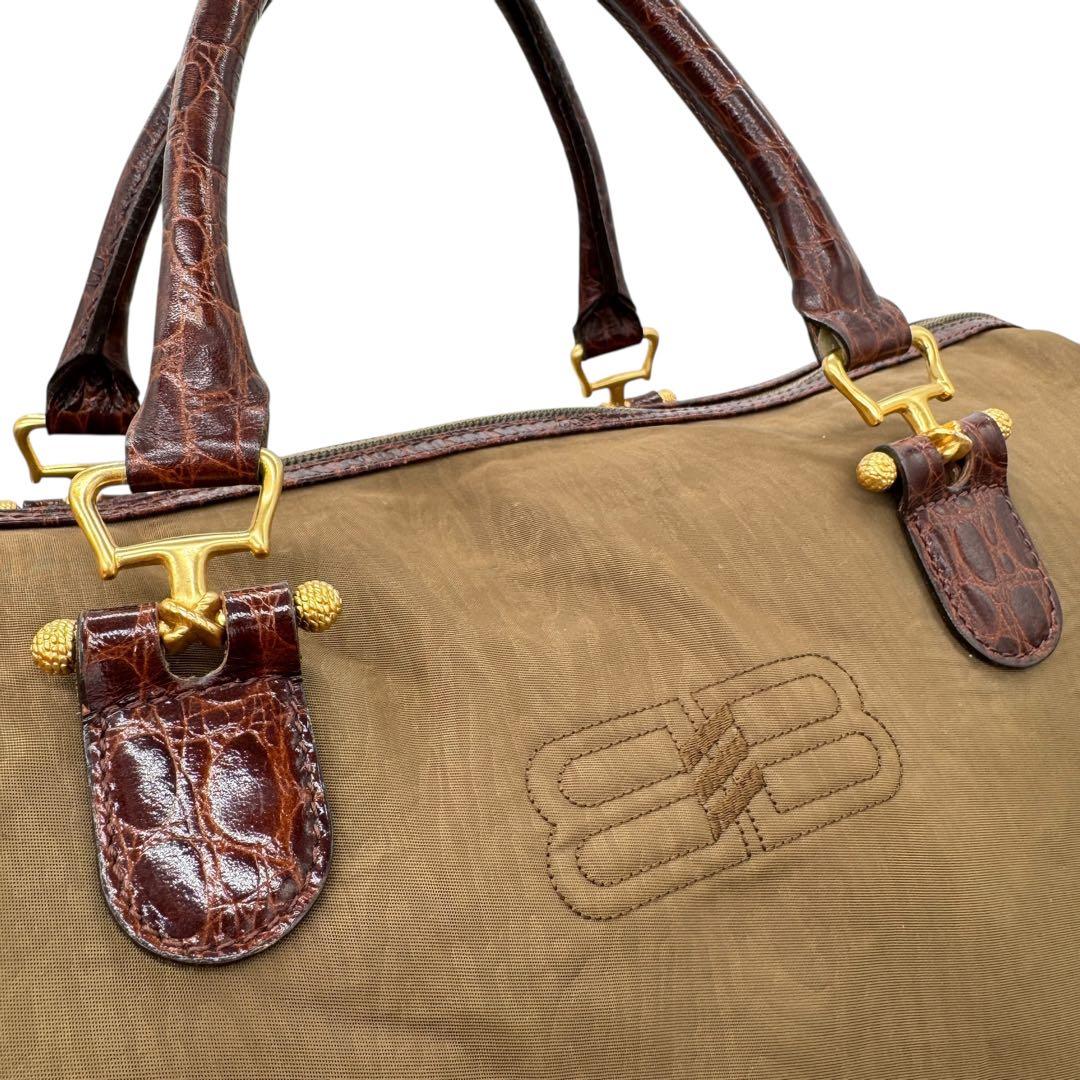 美品 バレンシアガ ボストンバッグ 2WAY ナイロン BBロゴ 茶色系Y2k