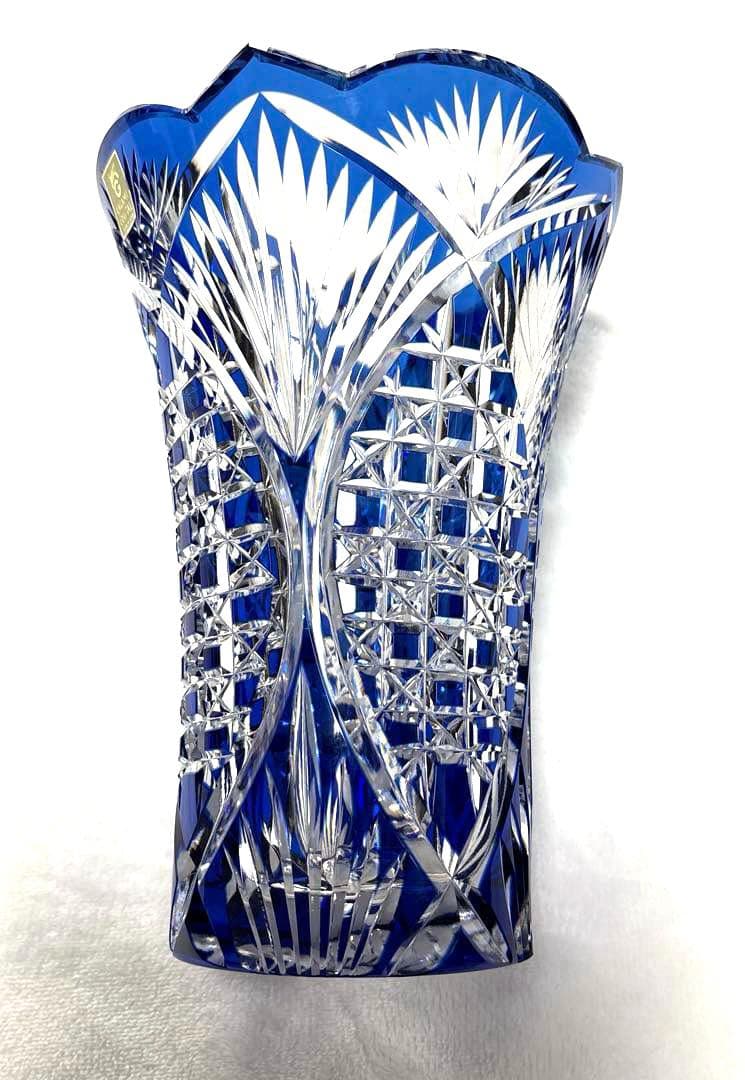 カガミクリスタル　青色クリスタルガラス花瓶