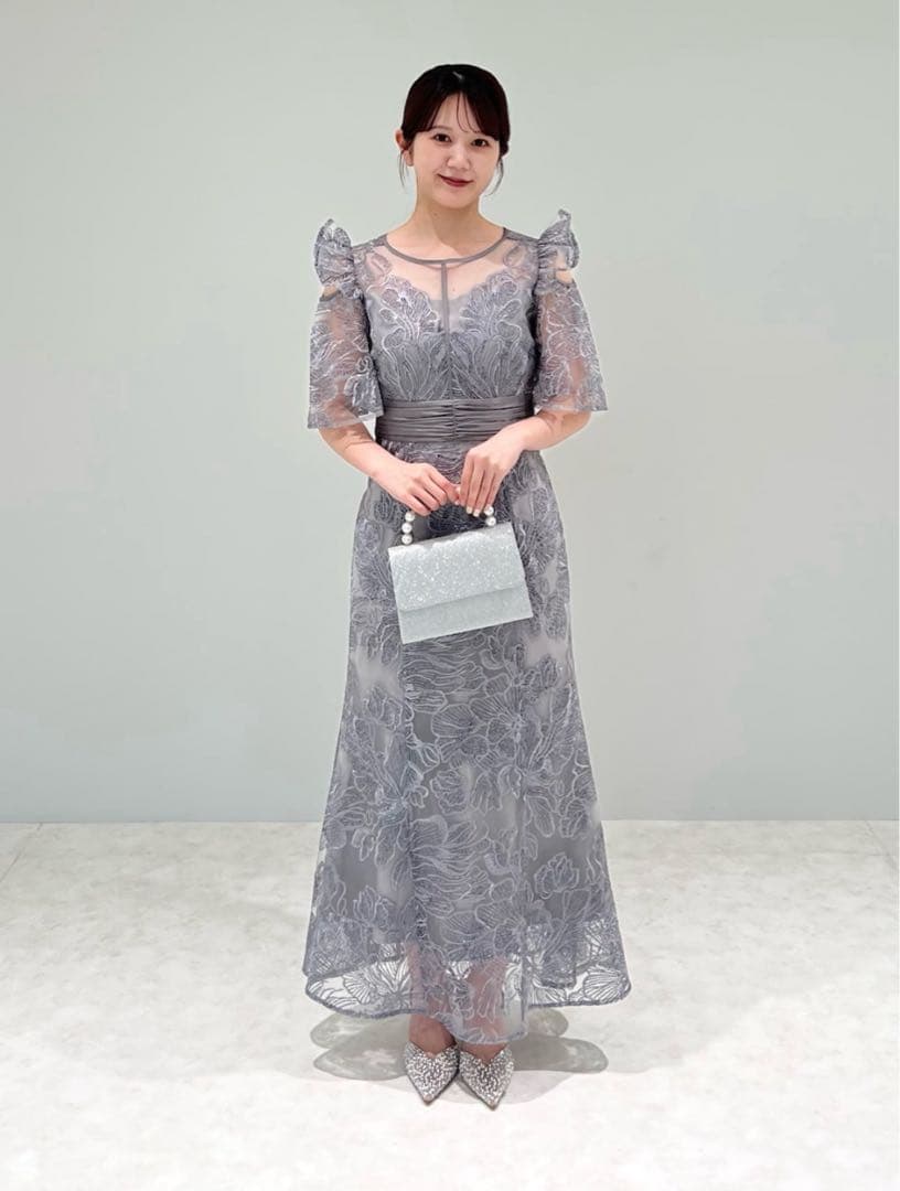 【Leja】フラワーレースシアーフリルマーメイドワンピースドレス