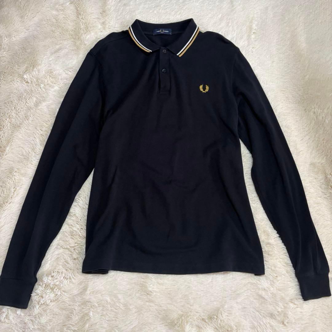 希少　フレッドペリー　メンズ　ポロシャツ　ブラック　ロゴ刺繍　長袖 XLサイズ