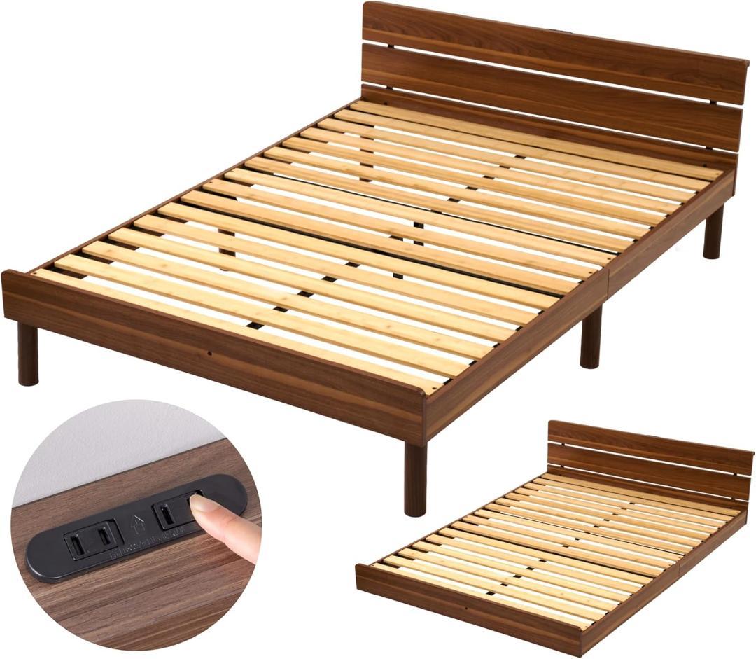 GOKUMIN ベッド ダブル すのこベッド2口コンセント付き 耐荷重200kg