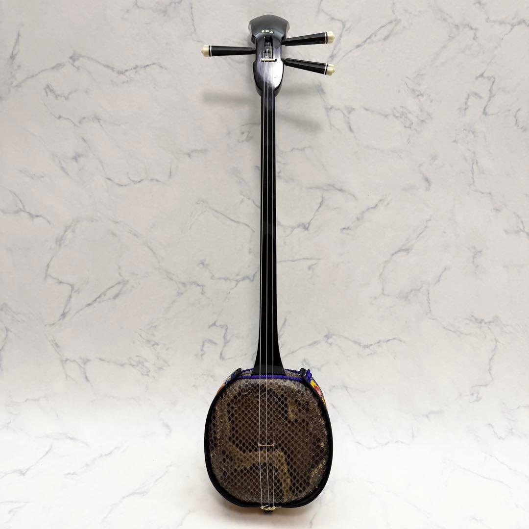 ☆美品☆ 三線 本皮 本革 蛇皮 蛇革 沖縄 三味線 琉球　ハードケース付き