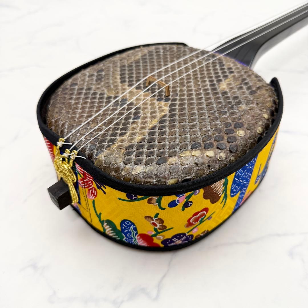 ☆美品☆ 三線 本皮 本革 蛇皮 蛇革 沖縄 三味線 琉球　ハードケース付き