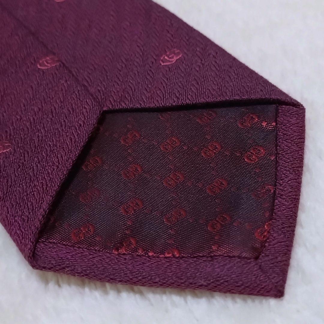 極美品■GUCCI　グッチ　ネクタイ　ワインレッド系　GG柄