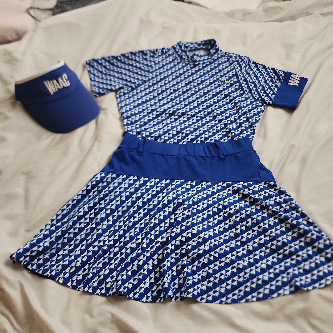 WAAC ゴルフウェア 上下セット青と白の幾何学模様