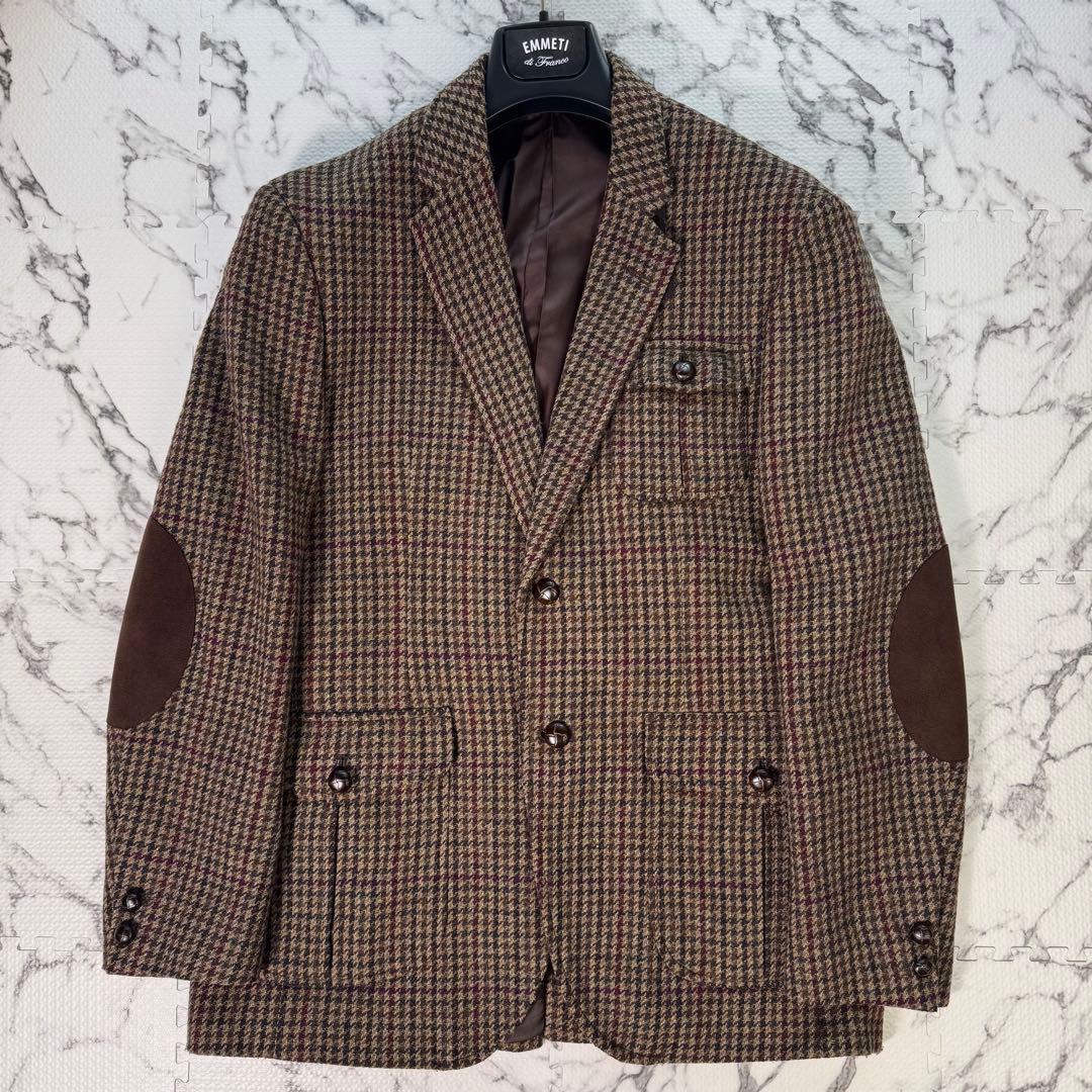 ケント　テーラードジャケット　ツイード　エルボーパッチ　千鳥格子柄　大きいサイズ