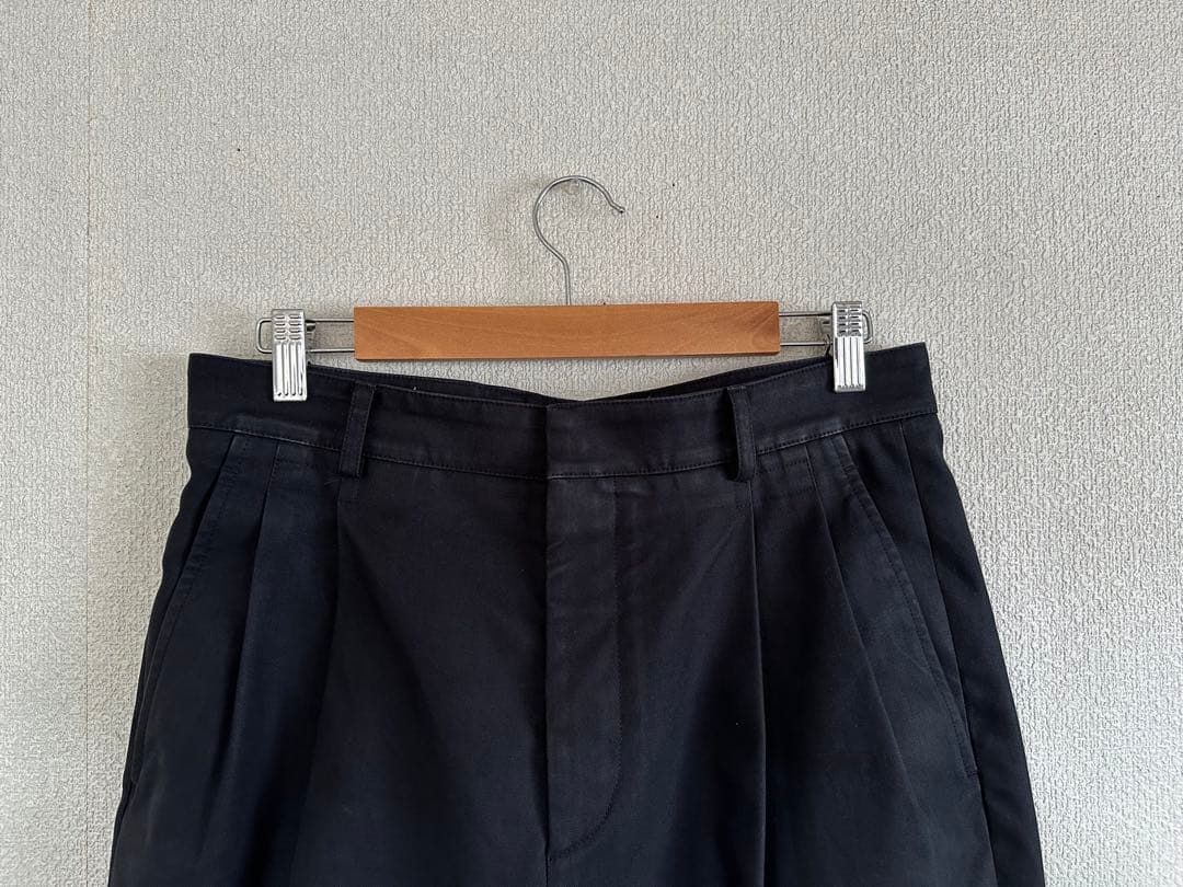 HERMES 2タックコットンワイドテーパードパンツ 黒 38