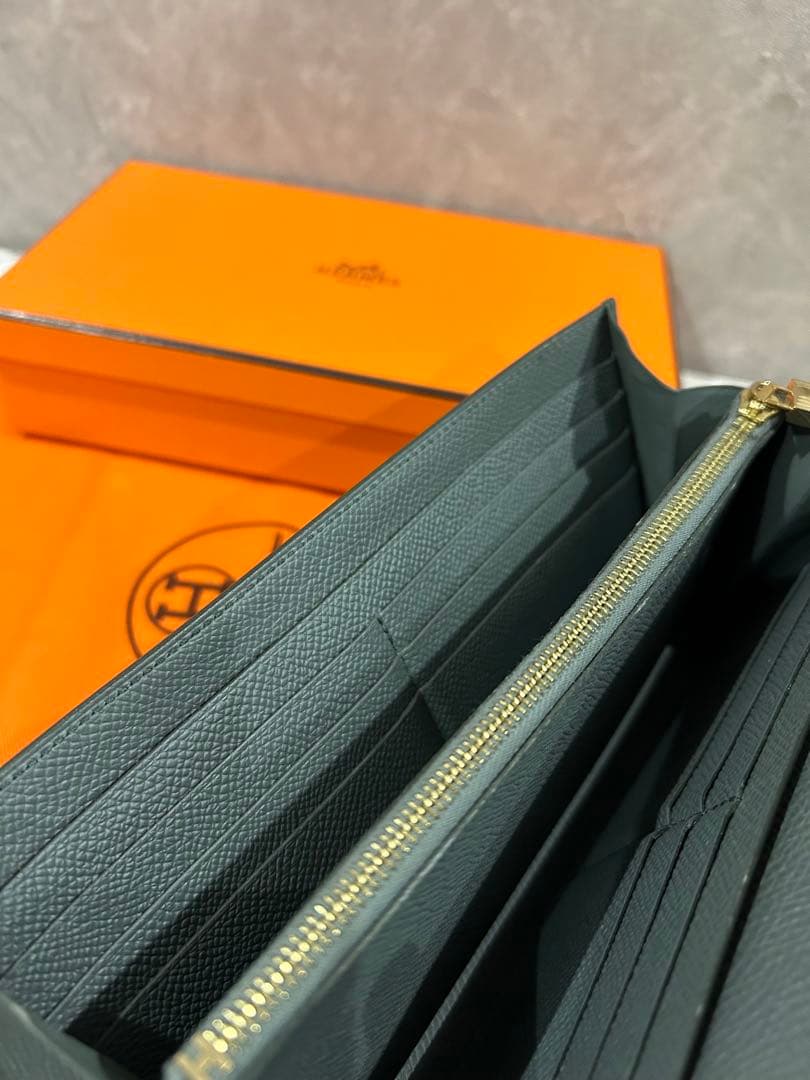 【貴重カラー】 エルメス ケリーウォレット ロング ヴェールアマンド エプソン