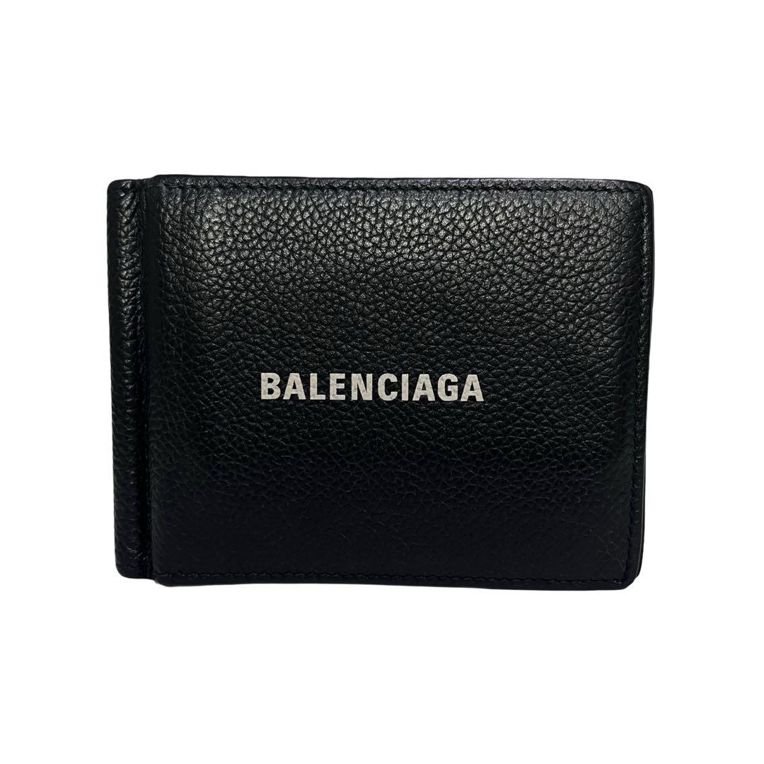 希少✨バレンシアガ マネークリップ 札入れ エブリデイ レザー ロゴ ブラック