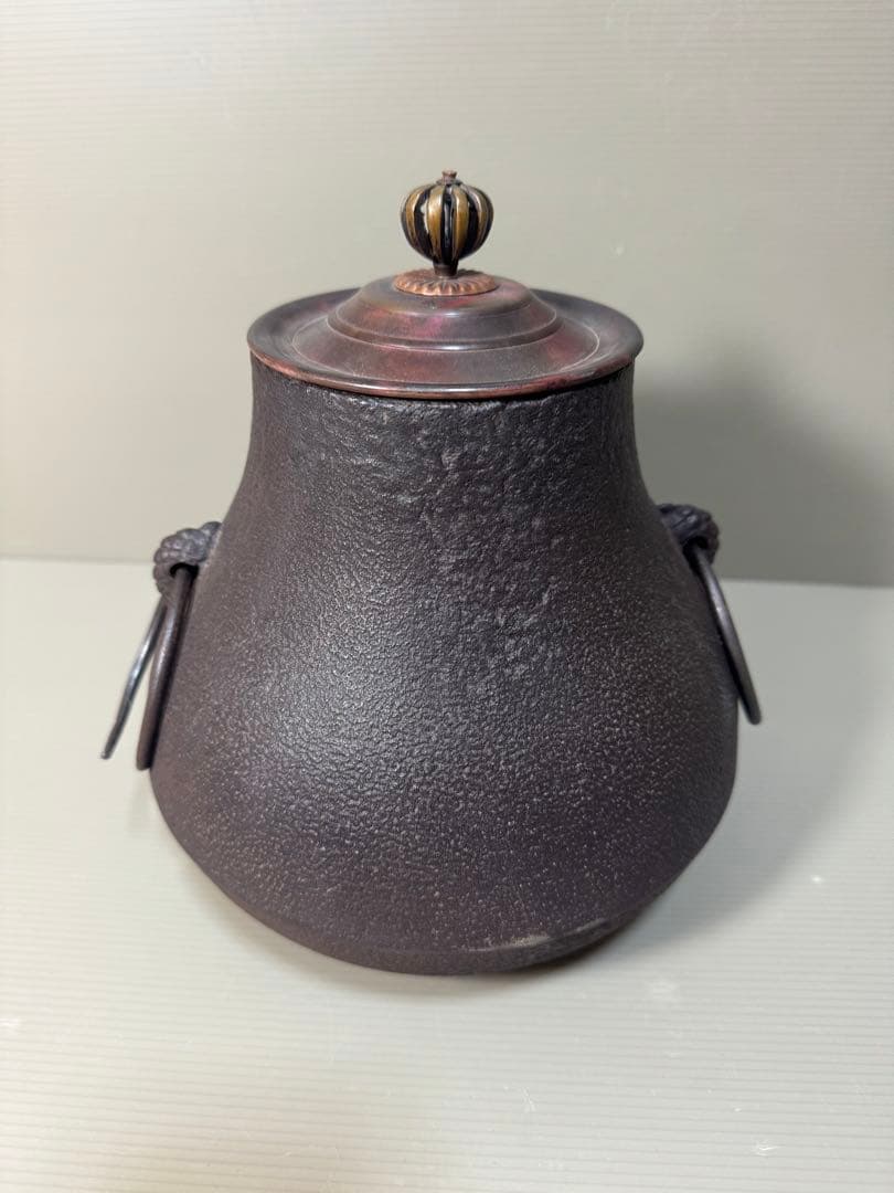 2247 人間国宝　釜師　高橋敬典　鶴首釜　釜鐶付き　茶道具