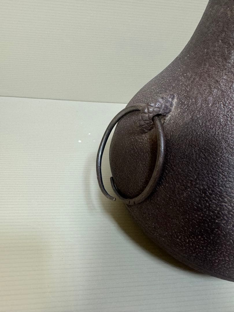 2247 人間国宝　釜師　高橋敬典　鶴首釜　釜鐶付き　茶道具