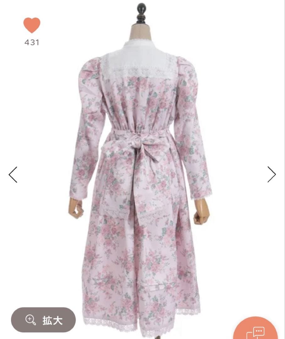 chalmiere シャルミエール　クラシカルローズ柄ワンピースピンク