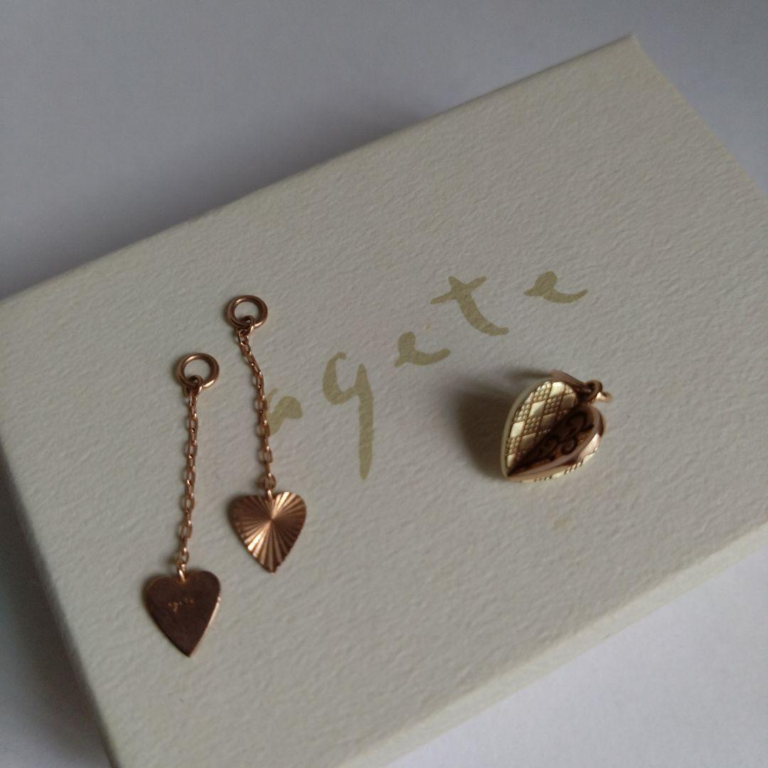 agete　アガット　ハート型立体チャーム　ハートパーツ　10金　k10