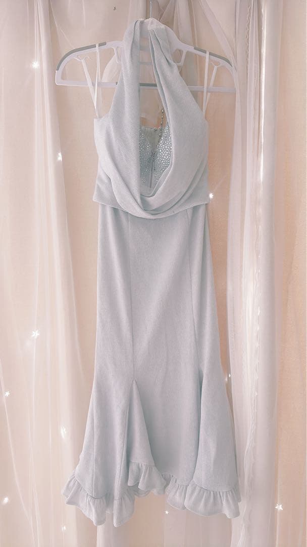 an ライトグレー ドレープセットアップドレス