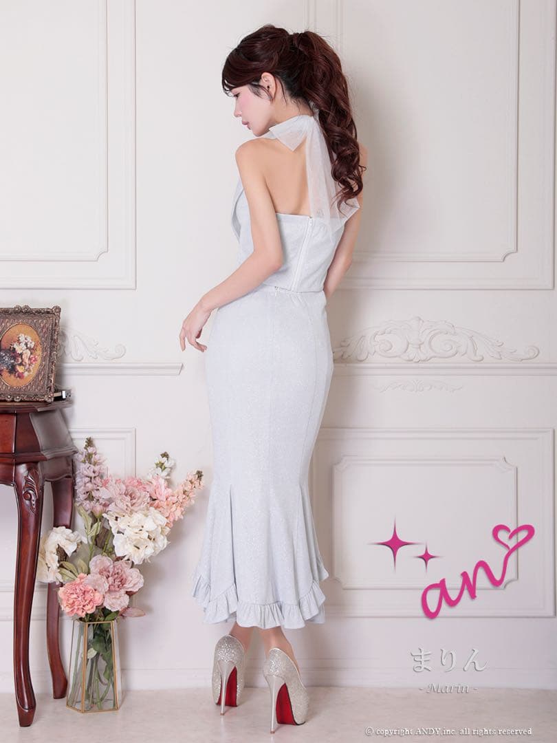 an ライトグレー ドレープセットアップドレス