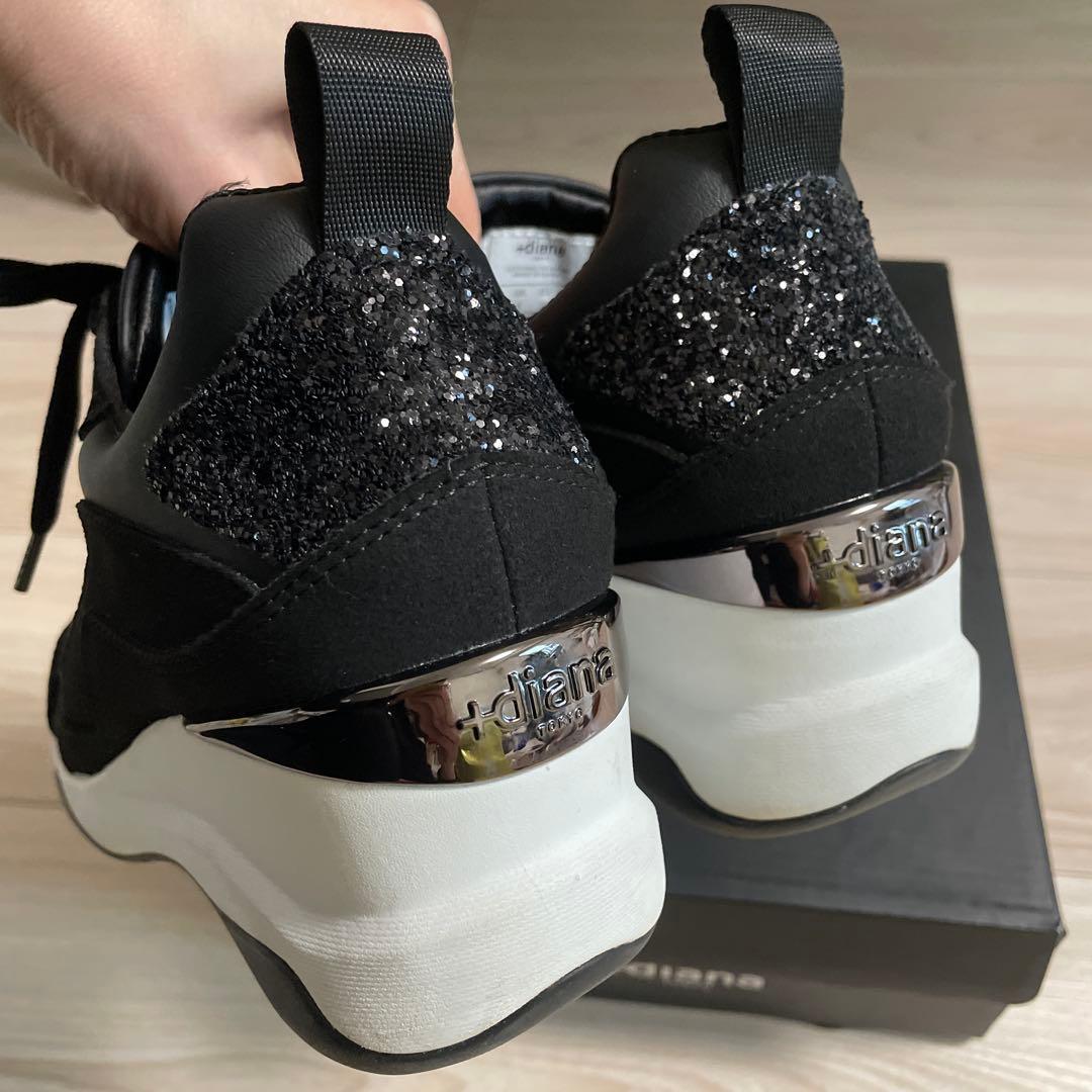 レディース　スニーカー　黒　+diana プラスダイアナ　インヒール24.5cm