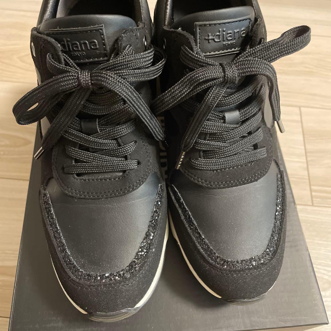 レディース　スニーカー　黒　+diana プラスダイアナ　インヒール24.5cm