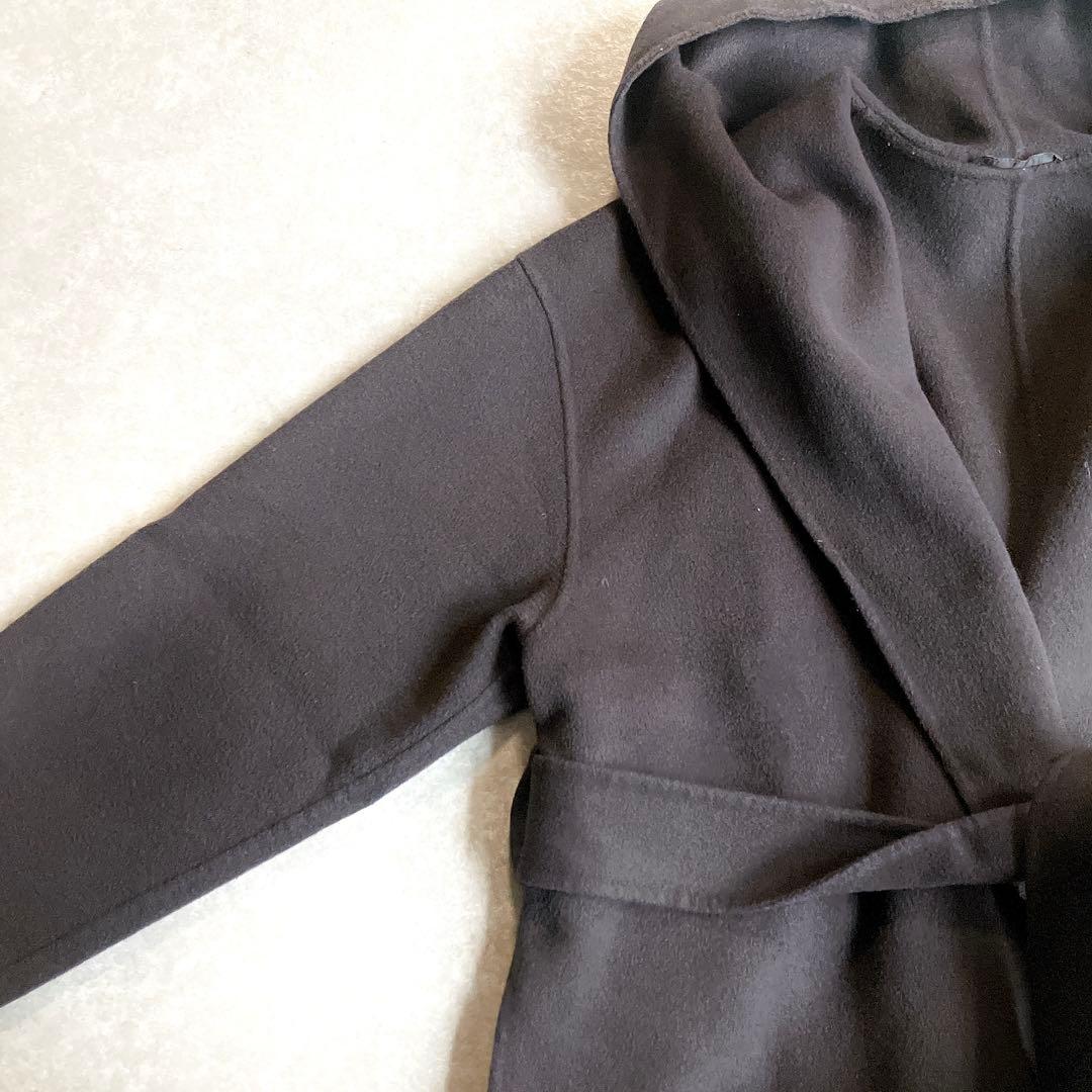 美品 アルアバイル 高級カシミヤ混リバーフーディーコート ベルト付 ミドル丈