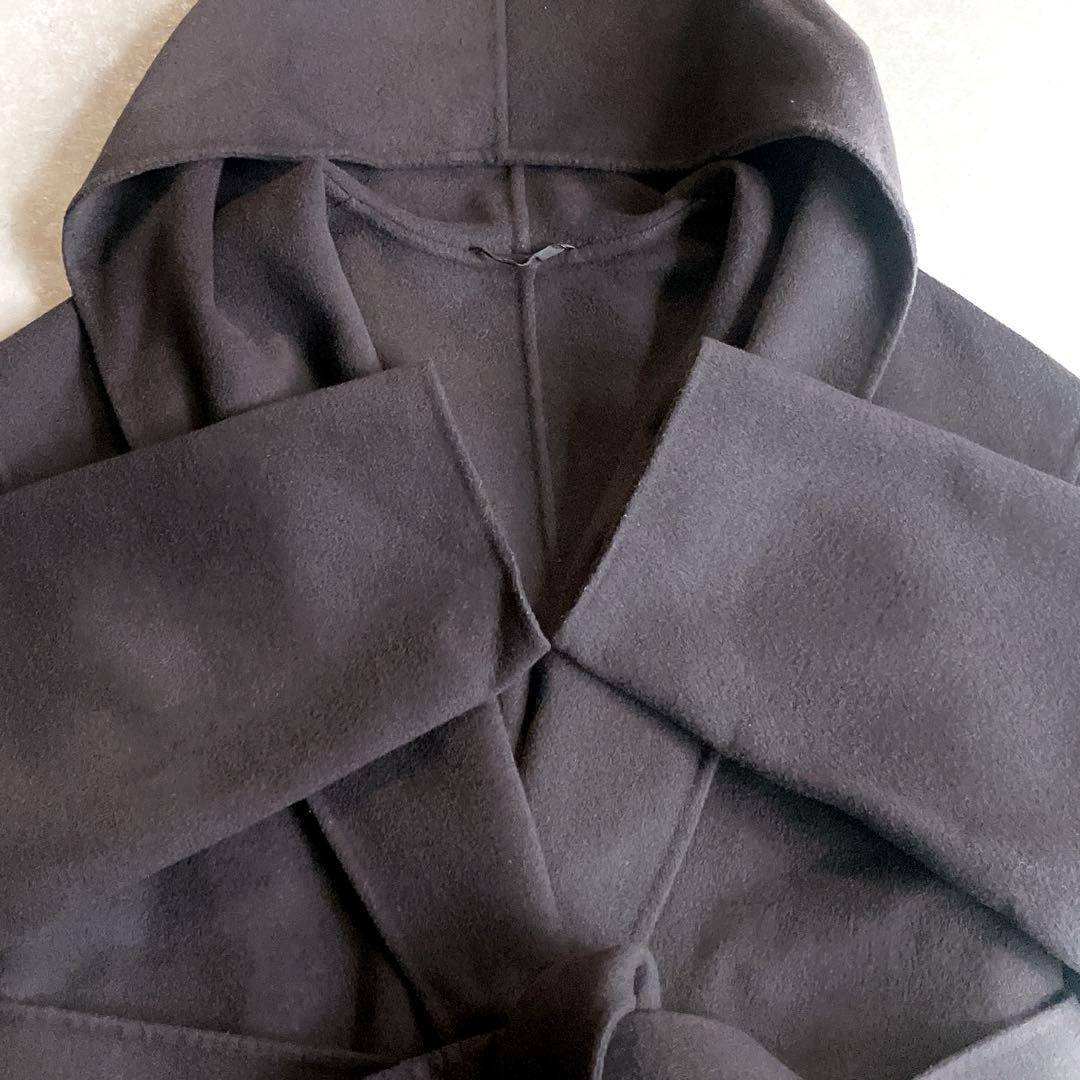 美品 アルアバイル 高級カシミヤ混リバーフーディーコート ベルト付 ミドル丈