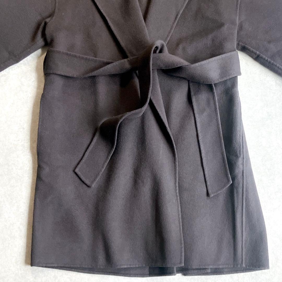 美品 アルアバイル 高級カシミヤ混リバーフーディーコート ベルト付 ミドル丈