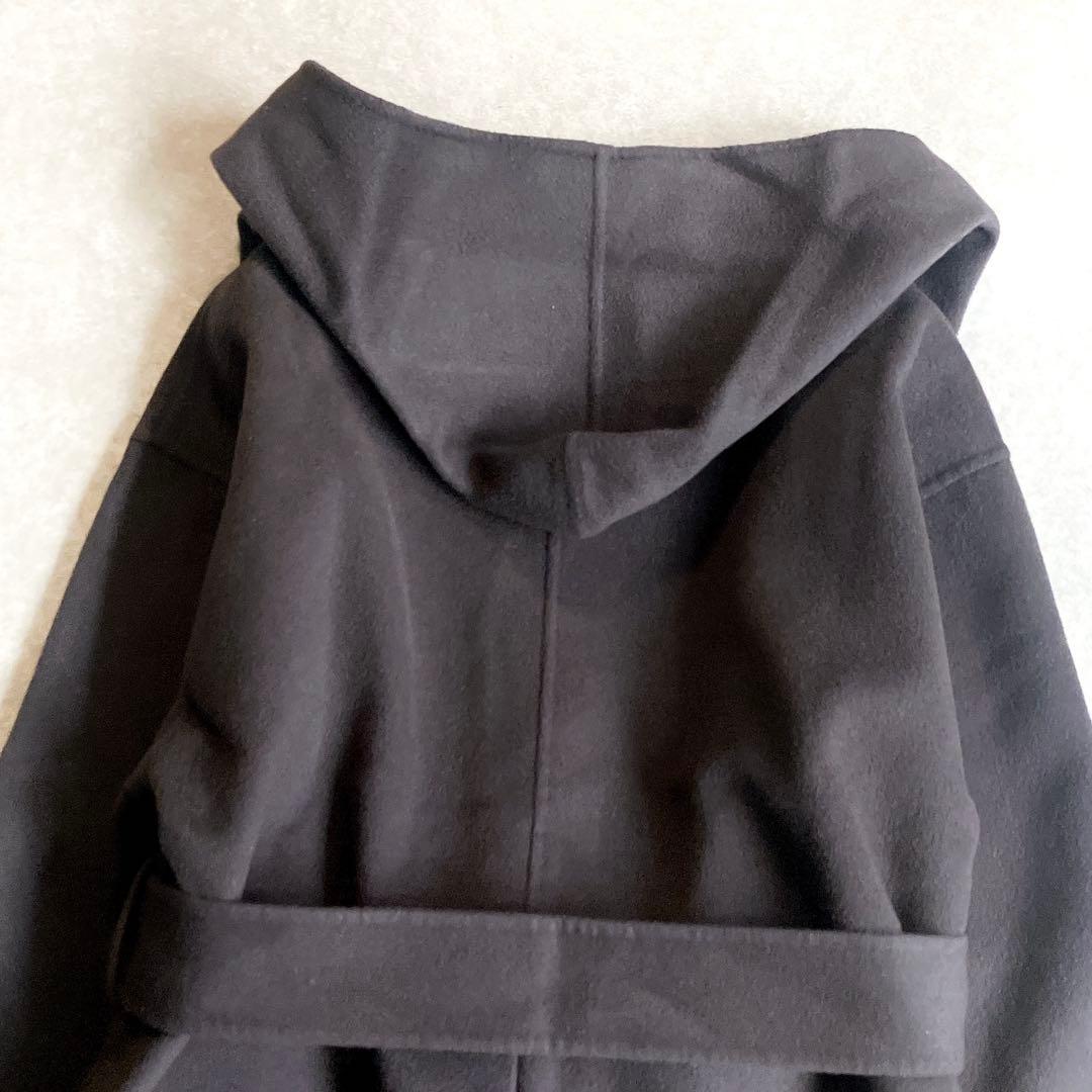 美品 アルアバイル 高級カシミヤ混リバーフーディーコート ベルト付 ミドル丈