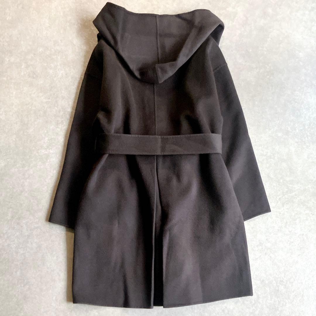 美品 アルアバイル 高級カシミヤ混リバーフーディーコート ベルト付 ミドル丈