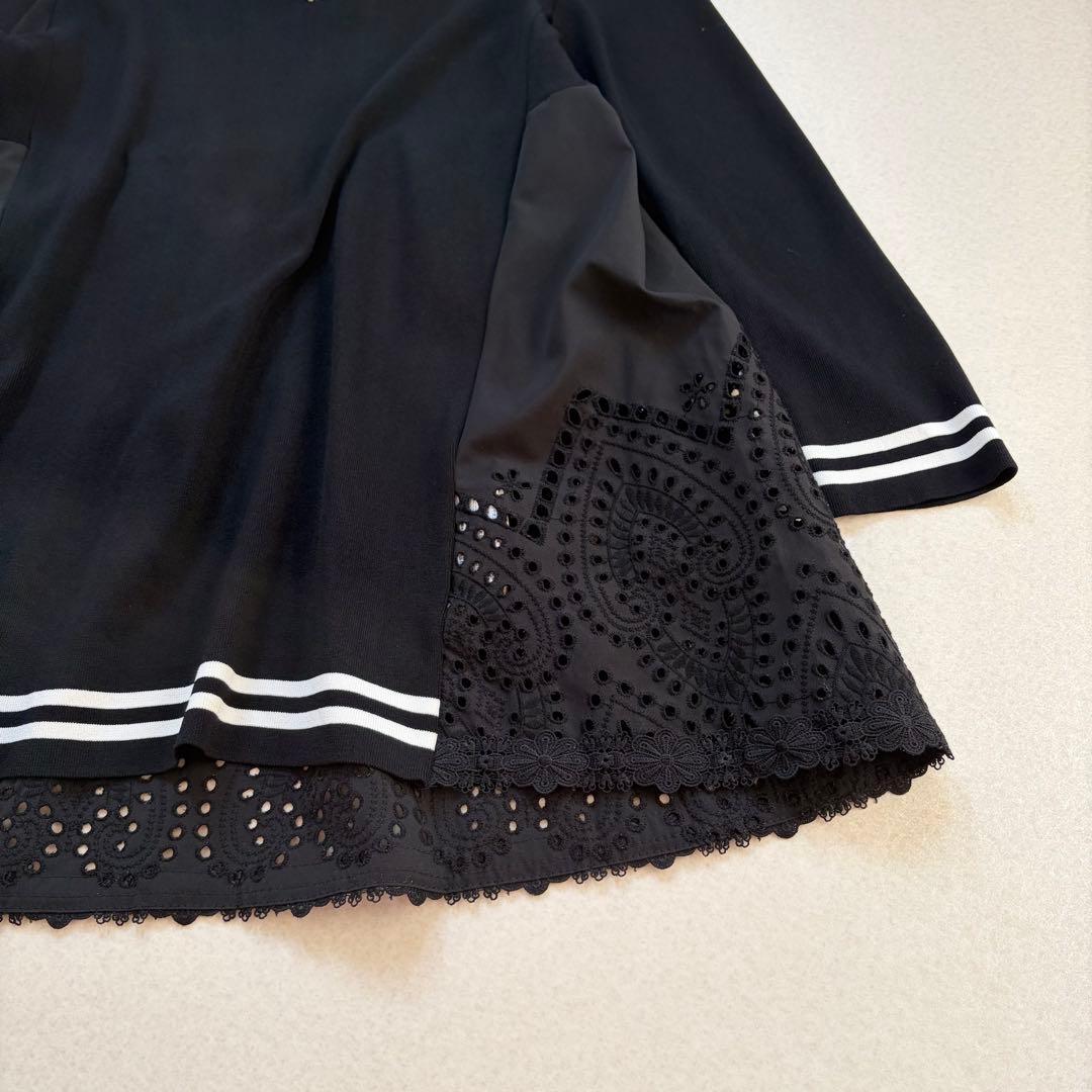 スーパービューティー　チュニック　カットソー　長袖　ビジュー　チャーム　黒