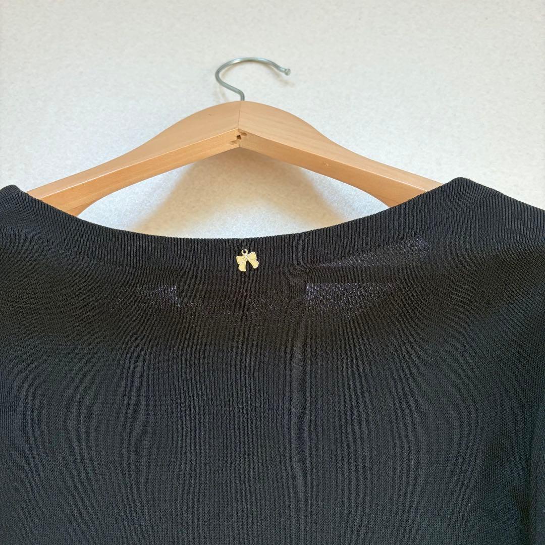 スーパービューティー　チュニック　カットソー　長袖　ビジュー　チャーム　黒