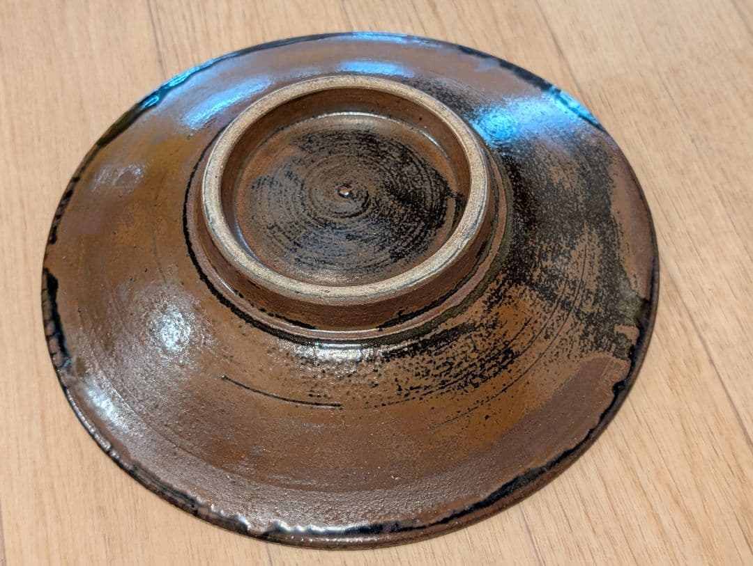 沖縄やちむん八寸大皿(青と緑の陶器皿 約24cm)