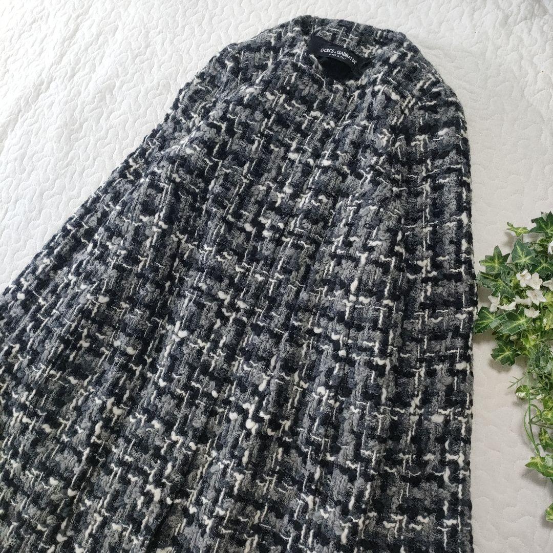 新品✨ドルチェ＆ガッバーナ　ウールツイードノーカラーコート　グレー　40