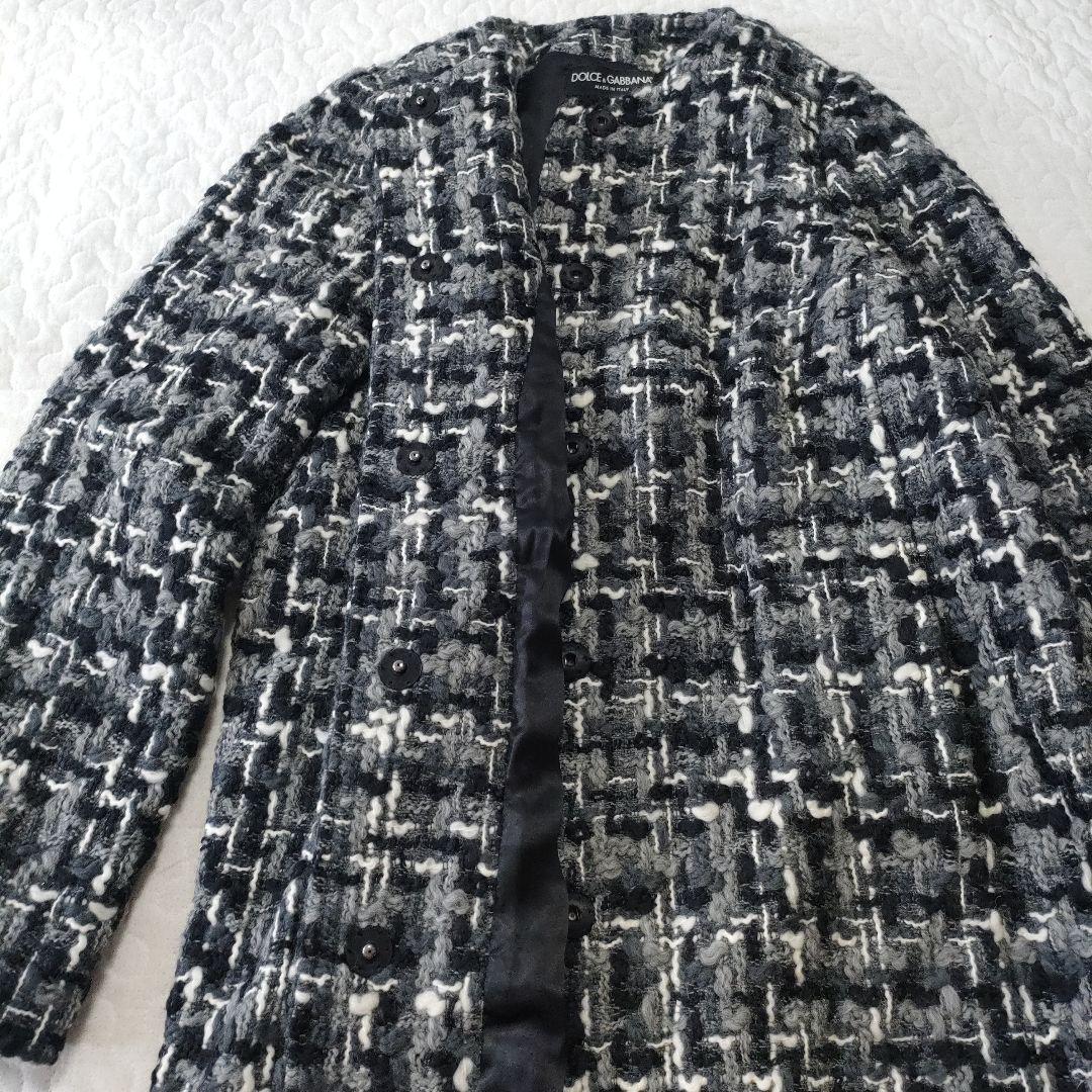 新品✨ドルチェ＆ガッバーナ　ウールツイードノーカラーコート　グレー　40