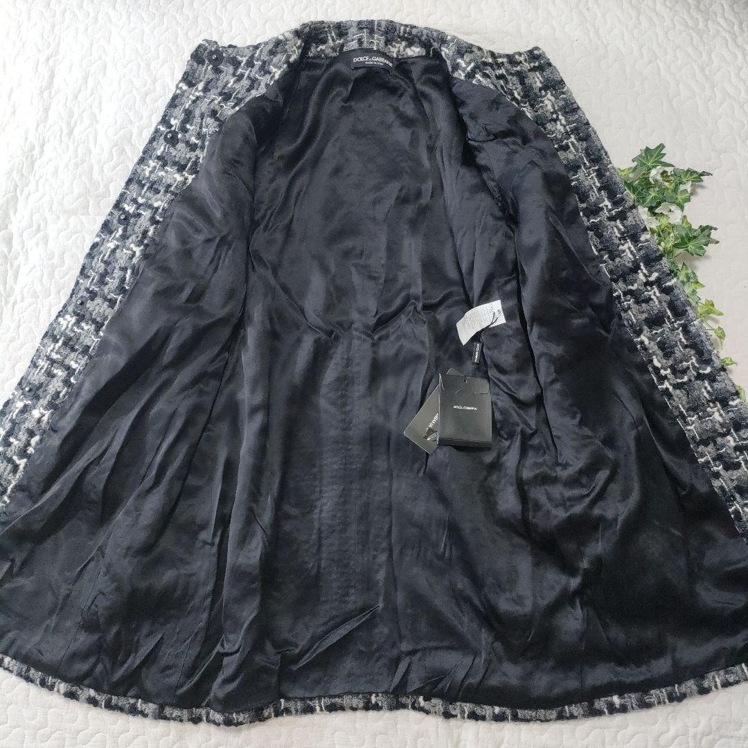 新品✨ドルチェ＆ガッバーナ　ウールツイードノーカラーコート　グレー　40