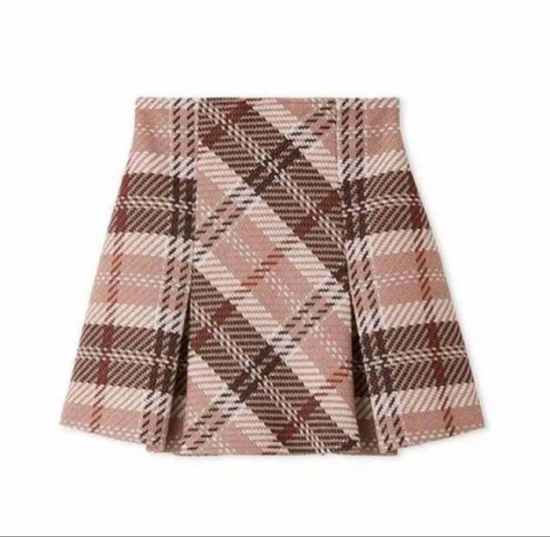 【美品】SNIDEL ロービングチェックミニスカート 2 ピンク系　冬物