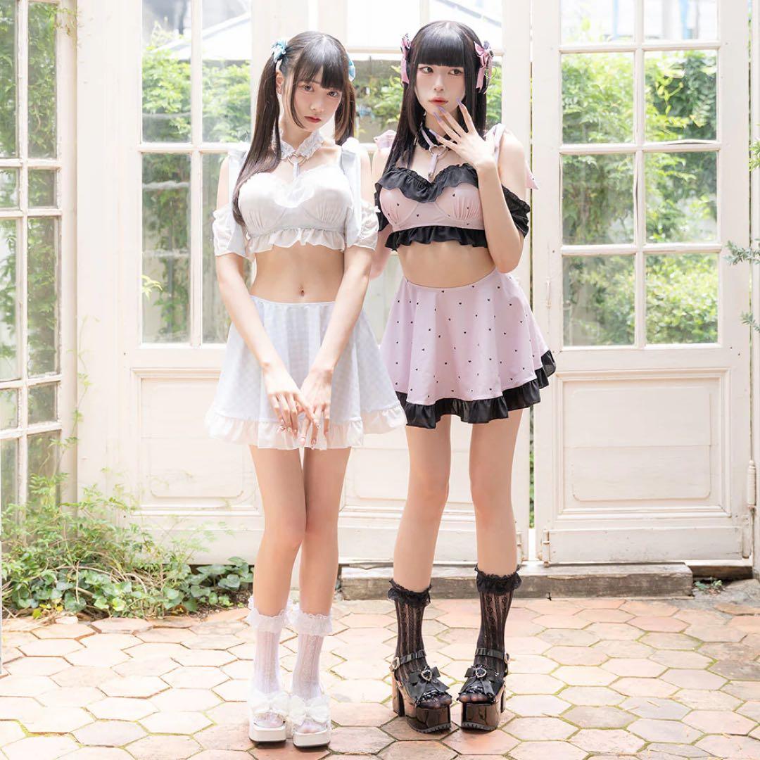 6WAYハートチョーカー水着　ピンク×ブラック　L L