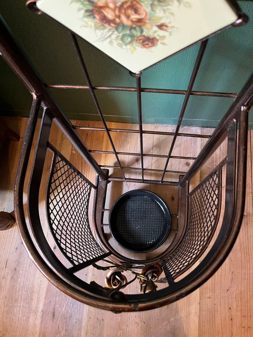 蘭世＊アイアン 傘立て ミラー 全身鏡 ローズ 薔薇 アンティーク