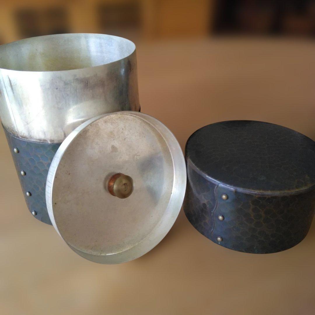 玉川堂　 銅製品　打ち出し　　 茶たく5枚　茶こぼし　茶筒