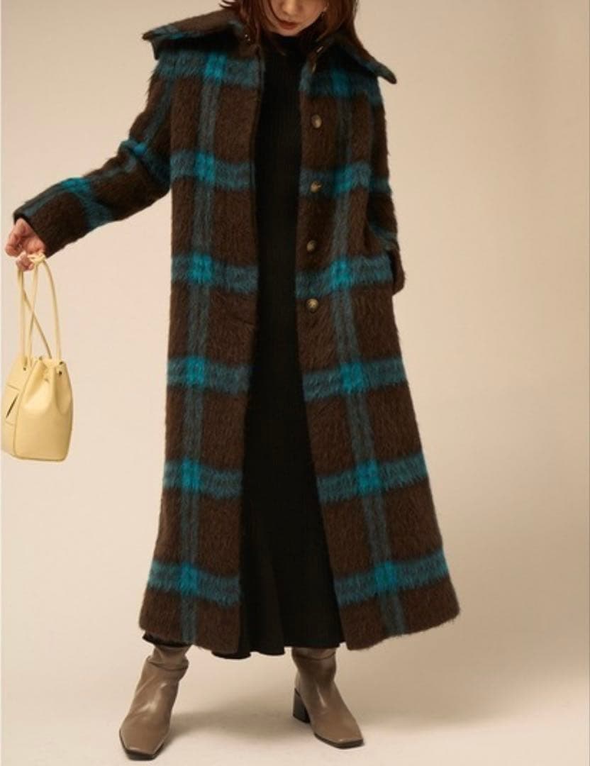 【FRAY I.D】定価約6万‼️アルパカシャギーステンカラーコート チェック柄