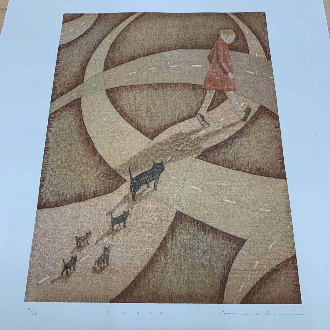 鈴木敦子「ついてくる」2007年　限定24 木版画