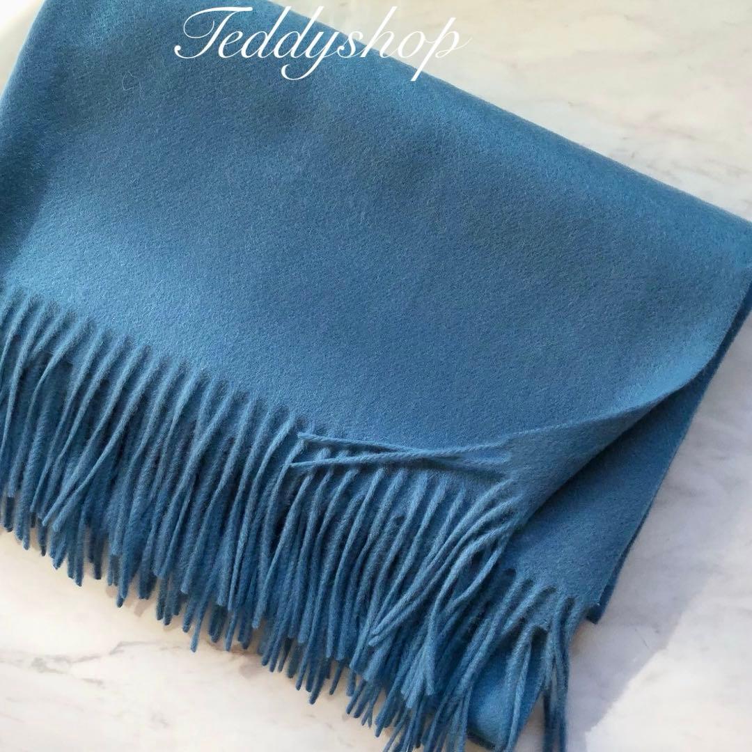 極上カシミヤ100%☆大判 ストール☆ ピーコックブルー
