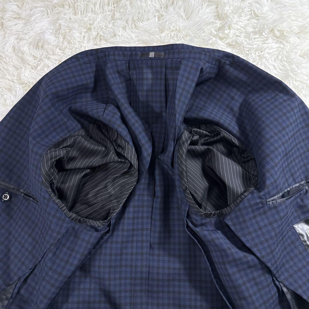 【美品】スーツセレクト スリーピース スーツ ギンガムチェック ネイビー A6