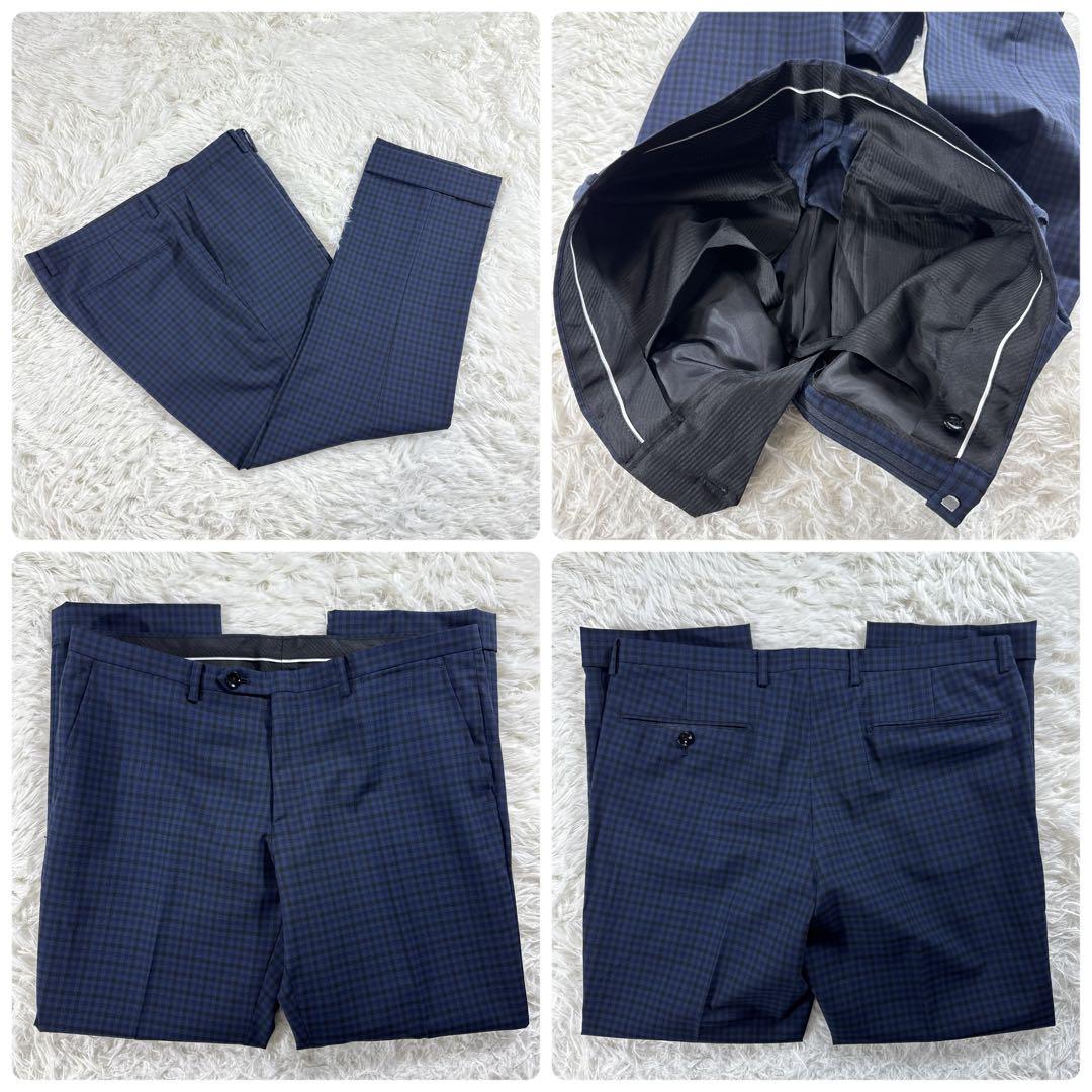 【美品】スーツセレクト スリーピース スーツ ギンガムチェック ネイビー A6