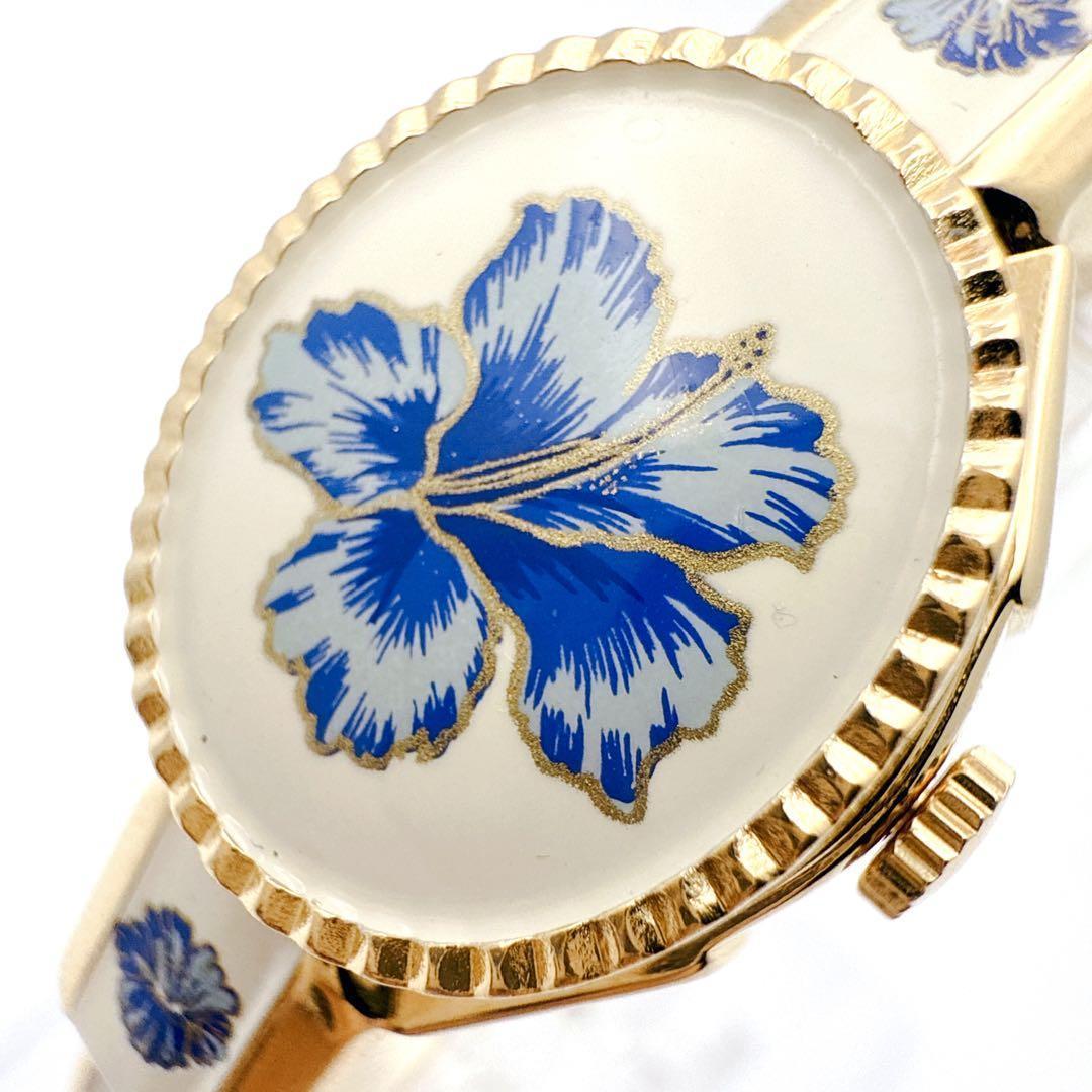 極美品✨ アンドレムッシュ　バングルウォッチ　花柄　フラワー ゴールド　スイス製