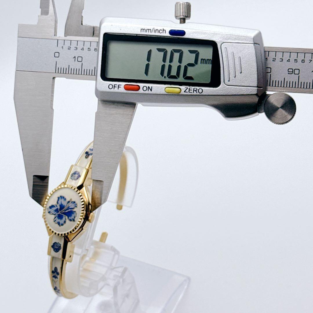 極美品✨ アンドレムッシュ　バングルウォッチ　花柄　フラワー ゴールド　スイス製