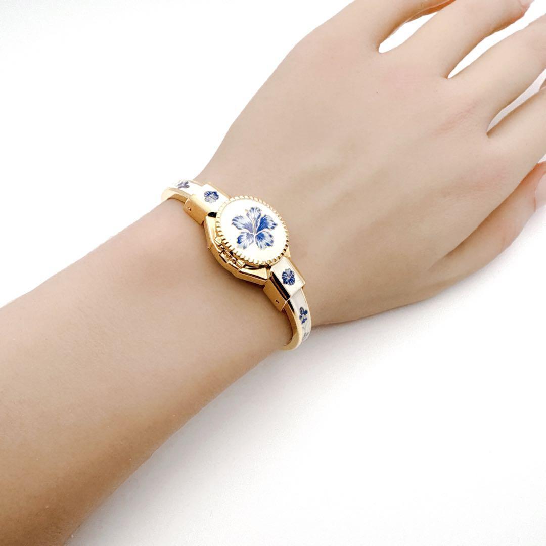 極美品✨ アンドレムッシュ　バングルウォッチ　花柄　フラワー ゴールド　スイス製